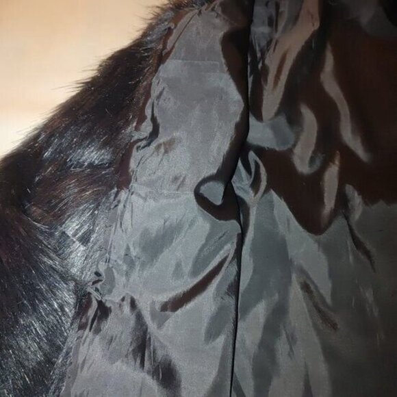 Black Faux Fur Fluffy Shaggy Coat Jacket Size Large - Picture 9 of 11